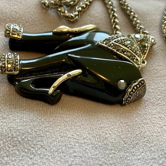 Vintage Elephant Necklace~Lightweight Resin Marcasite Accents 28" Chain - Picture 3 of 6